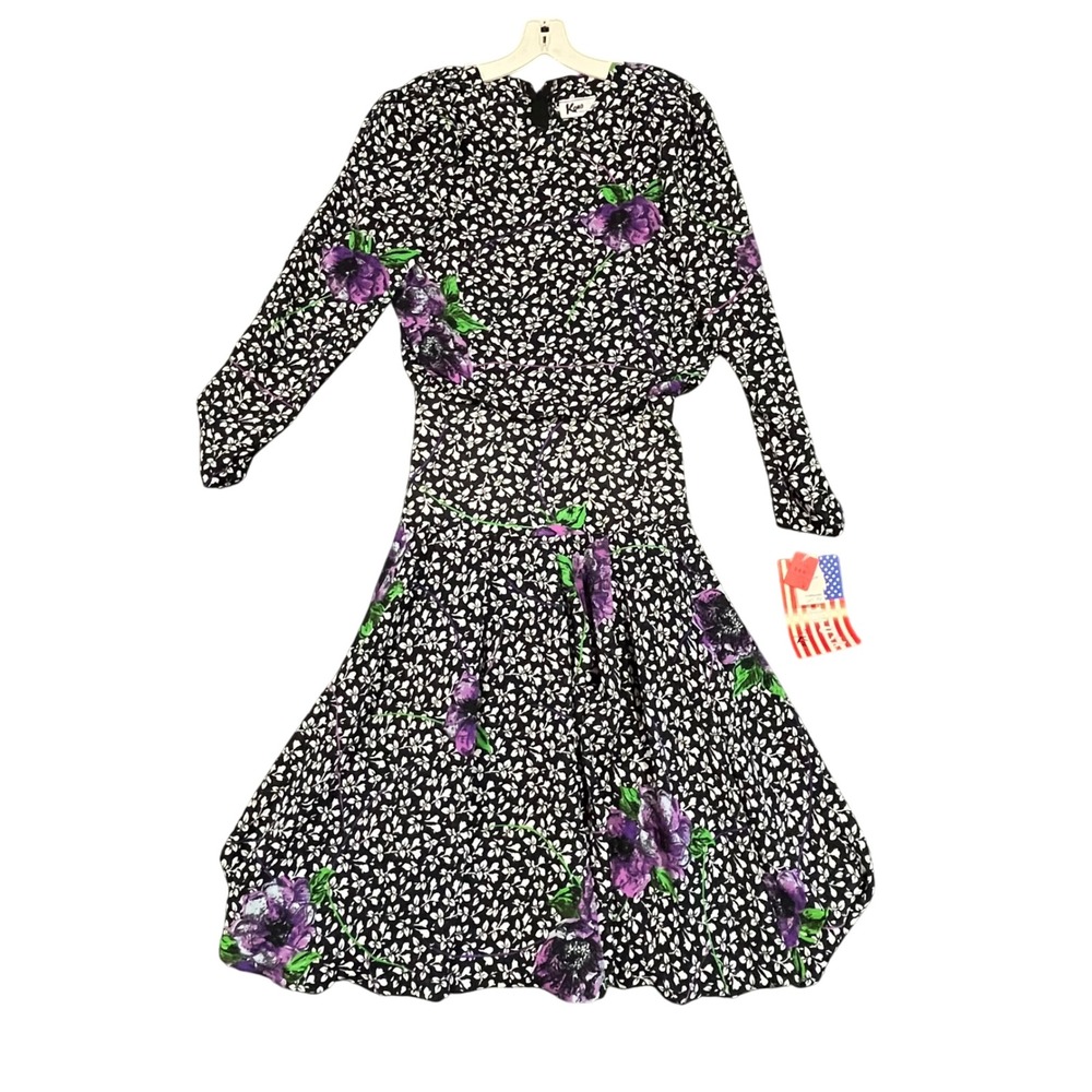 Kono New York Vintage Floral Dress Size 7/8 Long Sleeve Made in USA‎